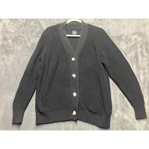 Gap Cardigan Sweater Woman’s M Black Button Front Grandpa Cottage Core Preppy